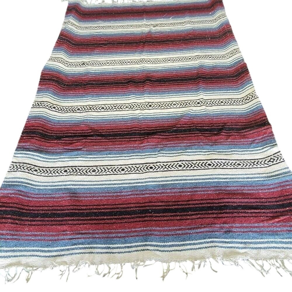 Mexican Blanket Striped Serape Fringed Boho Southwestern Tapestry Throw Horse
